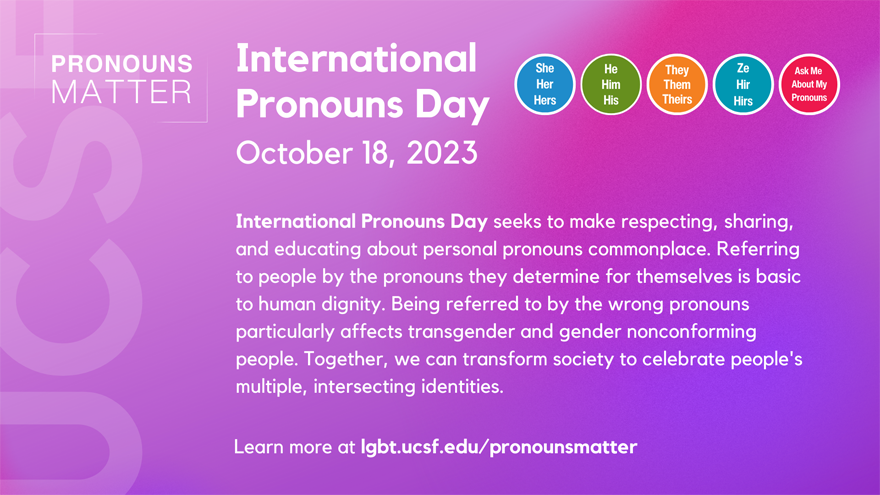 Pronouns Matter: International Pronouns Day, October 18, 2023