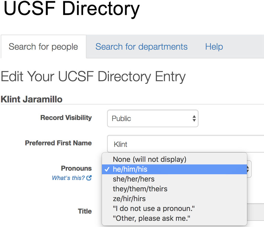 UCSF Directory screen shot